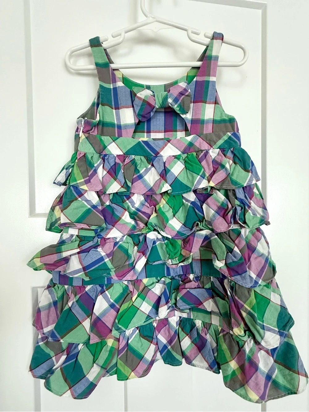 Ralph Lauren Girls Size 4 Madras Plaid Tiered Ruffle Dress